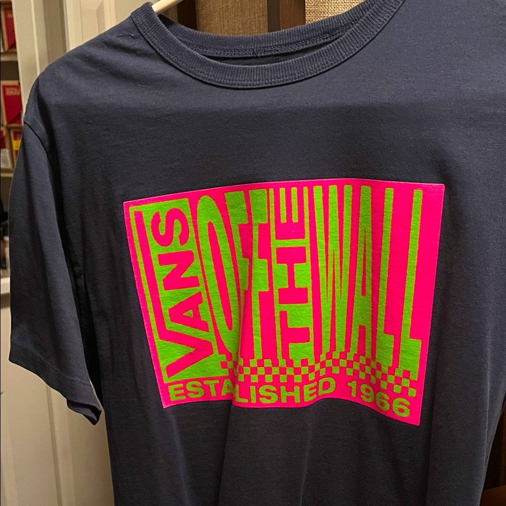Vans Navy Blue Tee with Neon green & pink Graphic